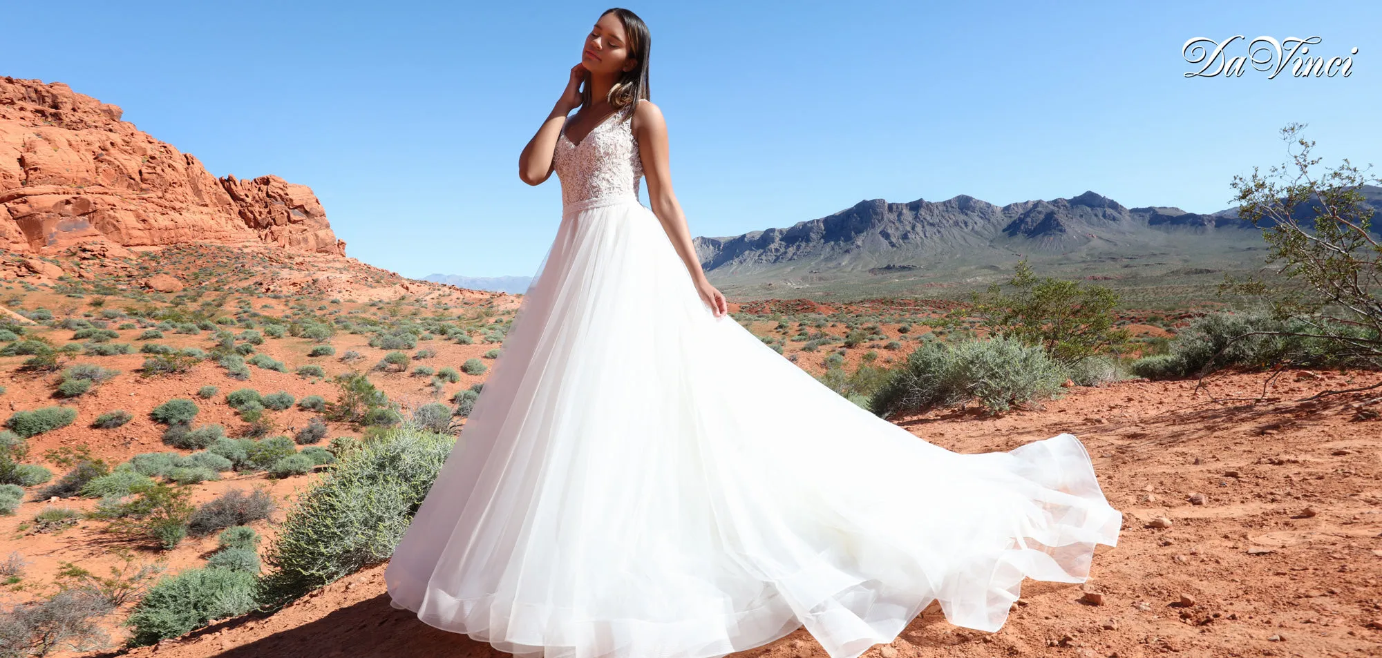 Davinci Bridal 50440 Long Tulle Ballgown Beaded Sheer Bodice Wedding Dress