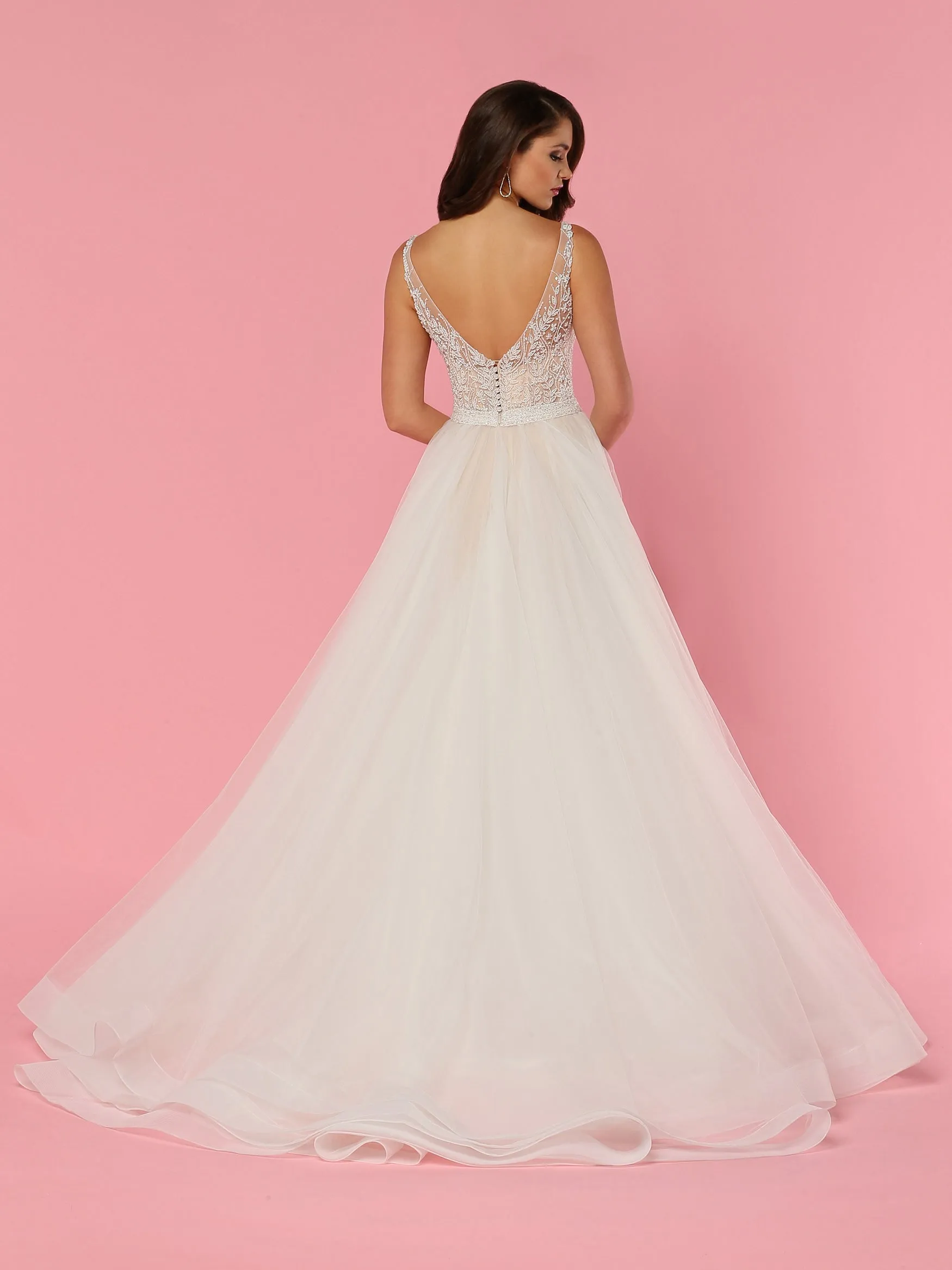 Davinci Bridal 50440 Long Tulle Ballgown Beaded Sheer Bodice Wedding Dress