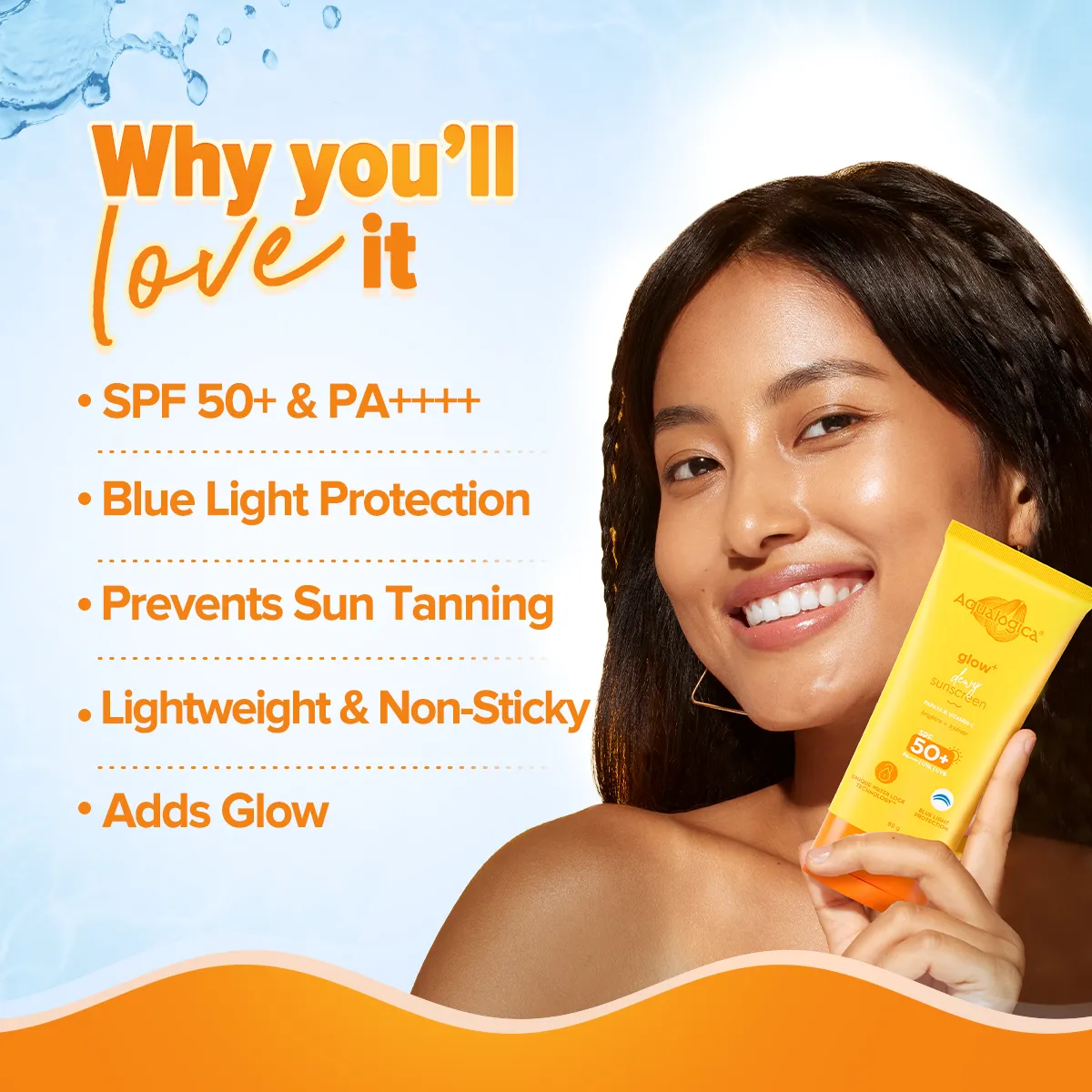 Glow  Dewy Sunscreen with SPF 50  & PA     for UVA/B & Blue Light Protection & No White Cast - 80g