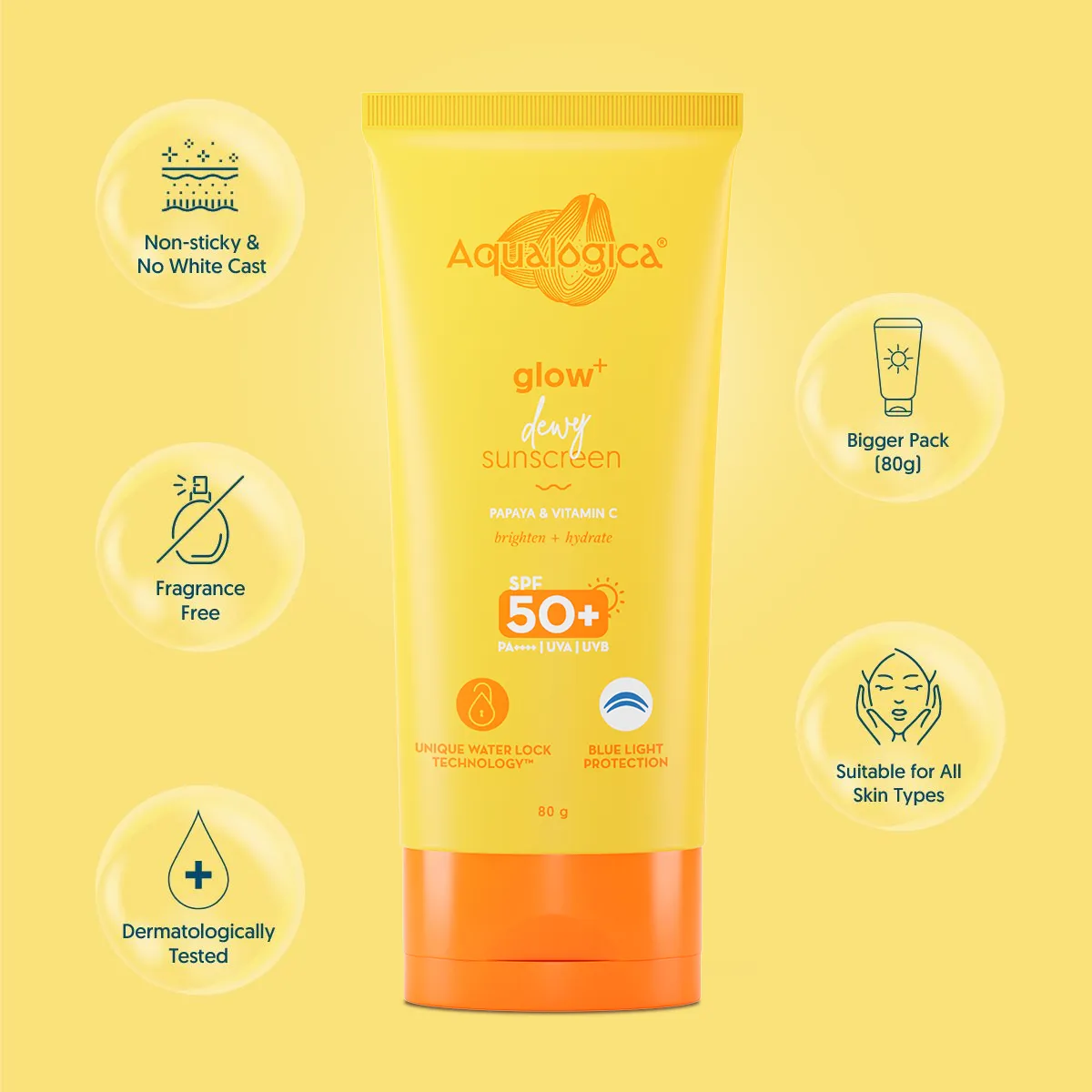 Glow  Dewy Sunscreen with SPF 50  & PA     for UVA/B & Blue Light Protection & No White Cast - 80g