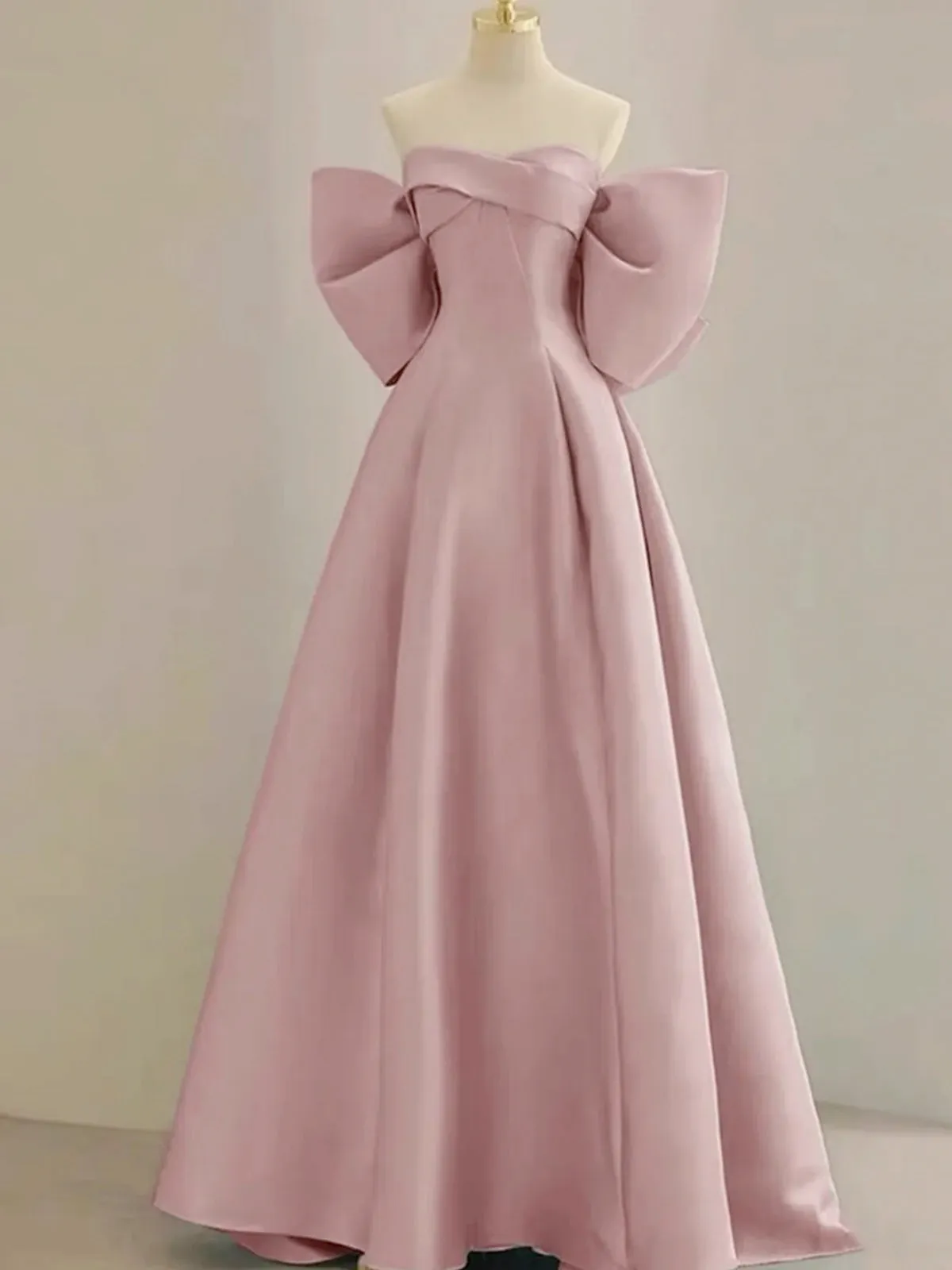 Off the Shoulder Pink Satin Long Prom Dresses, Pink Off Shoulder Formal Graduation Dresses