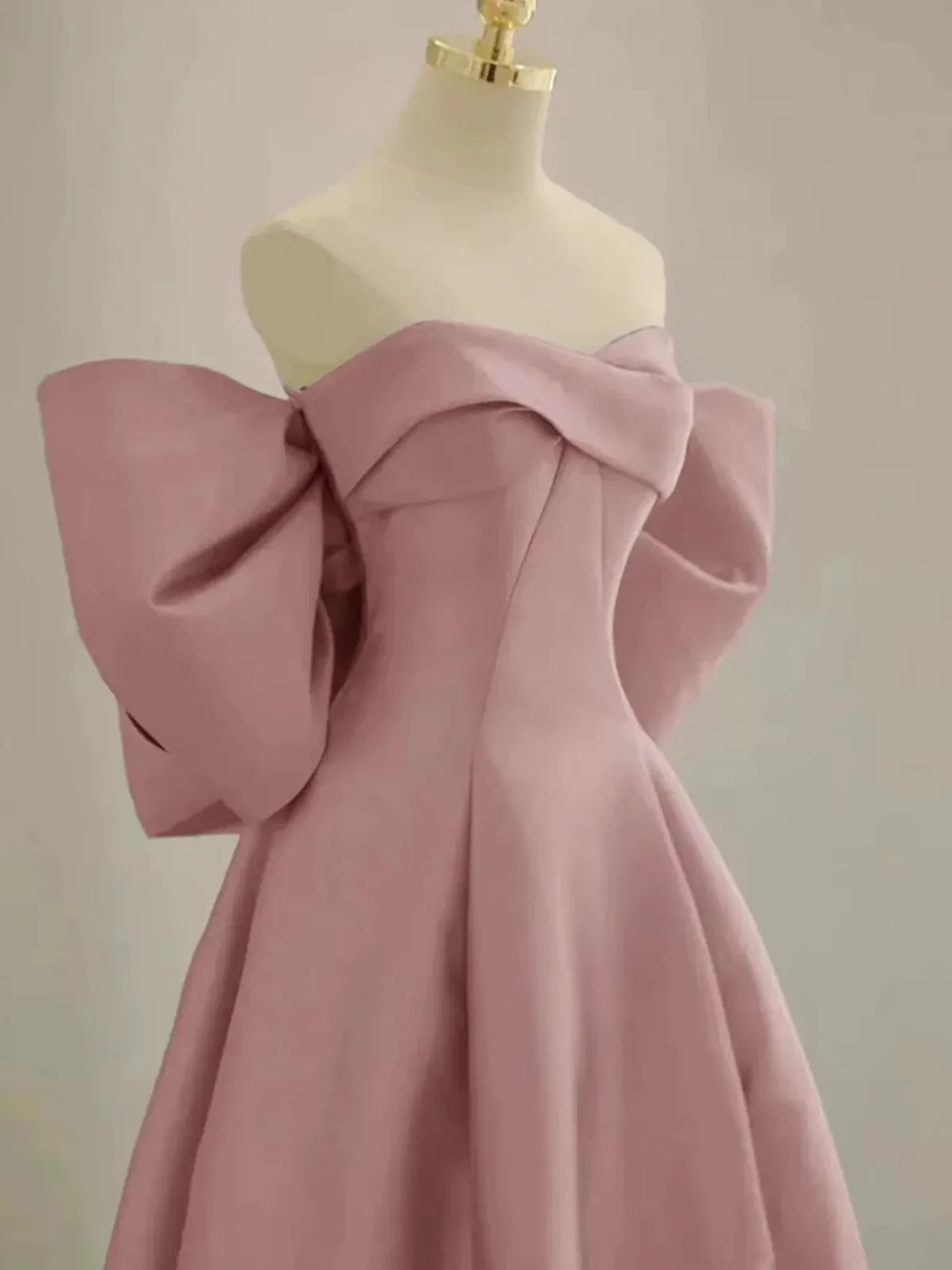 Off the Shoulder Pink Satin Long Prom Dresses, Pink Off Shoulder Formal Graduation Dresses