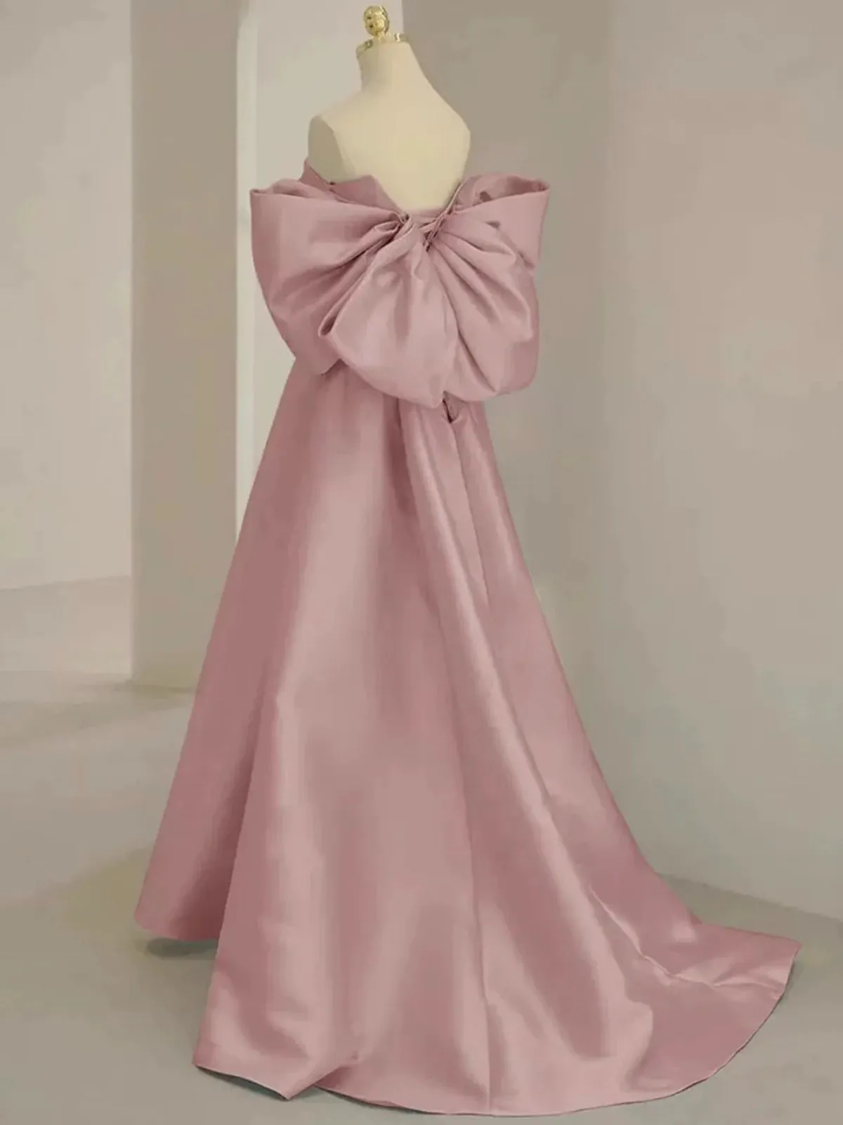 Off the Shoulder Pink Satin Long Prom Dresses, Pink Off Shoulder Formal Graduation Dresses