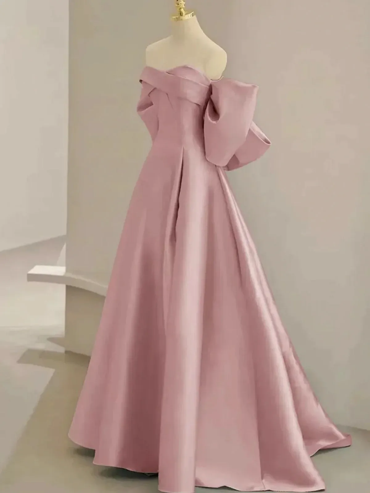 Off the Shoulder Pink Satin Long Prom Dresses, Pink Off Shoulder Formal Graduation Dresses