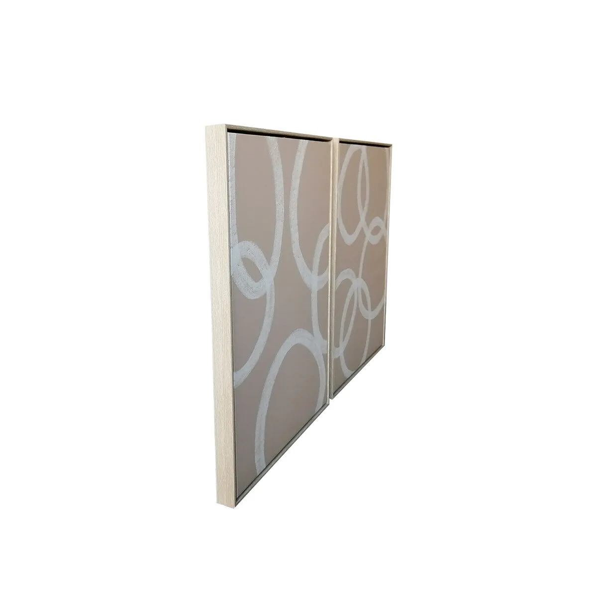 "Blush Pink Circles" 2 Piece Set on Natural Wood Floating Framed Canvas Wall Art